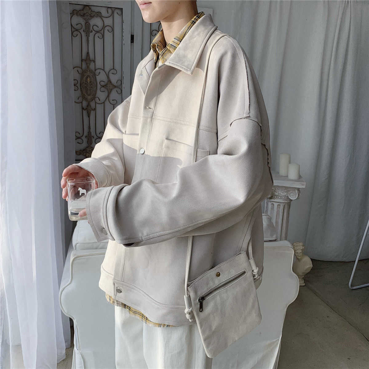Privathinker Men's Solid Oversized Suede Jackets Korean Style Men Casual Loose Coats Autumn Men's Fashion Outerwear 211009