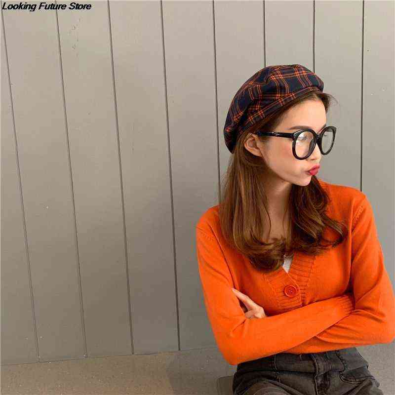 Knitted Crop Cardigan Women Korean Short Sweater Long sleeve V neck Cardigan Green Blueexpose Waist Women Clothing 211109