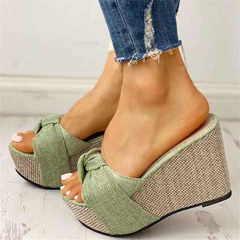Women Sandals Summer Denim Butterfly Knot Platform Wedges High Heel Peep Toe Casual Fashion Beach Ladies Shoes Zapatos De Mujer J2023