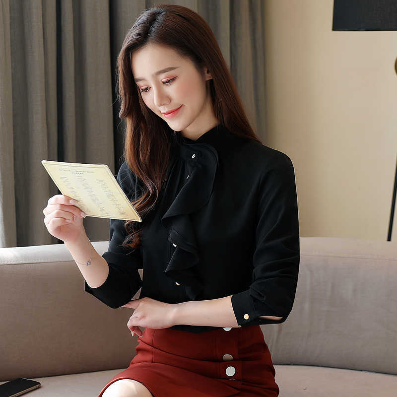 Fashion Spring Women Blouses Chiffon Shirts Ruffles Plus Size s Tops and Pink Blusas Femininas Elegante 210531