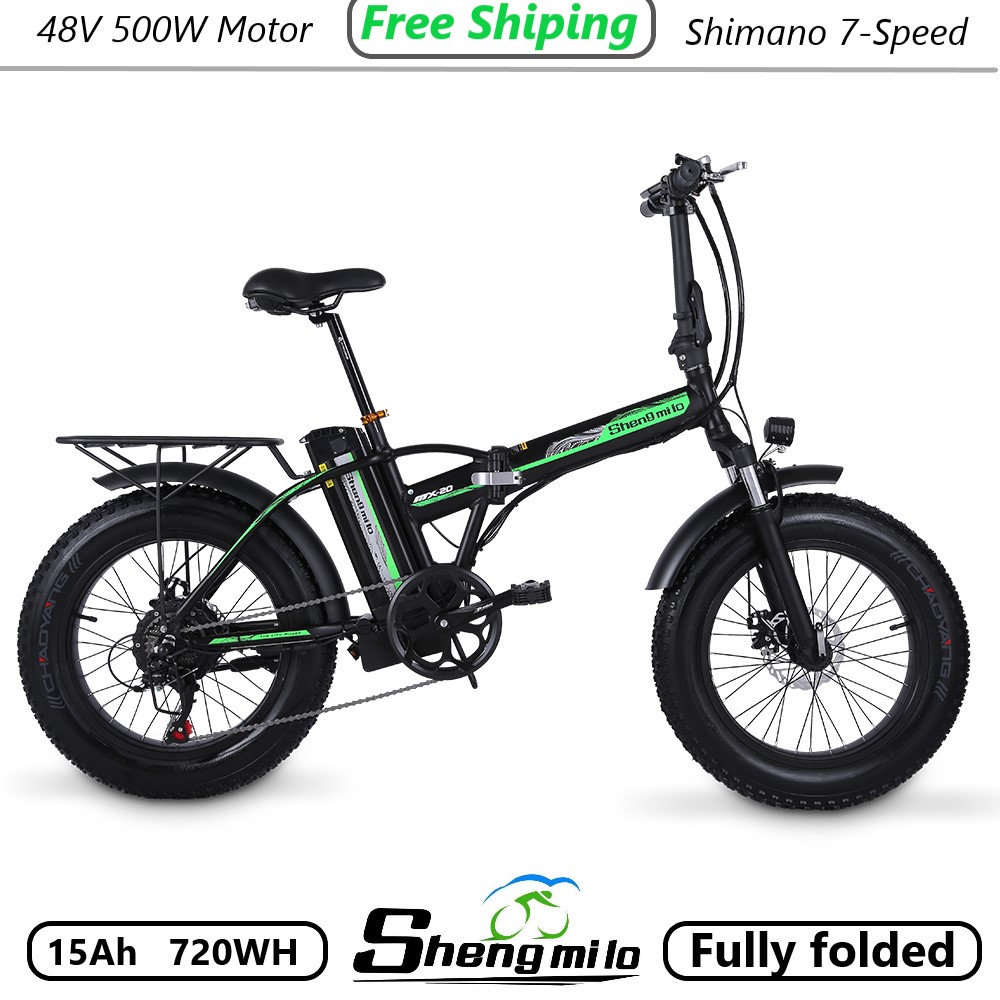 Vélo électrique pliant 500W vélo de montagne Ebike 15ah 20 pouces FAT TIRE Vélo Ville Ville Mopée Beach Cruiser Shengmilo E-Bike