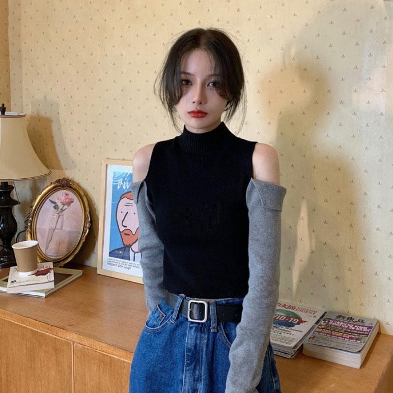 Women's Sweaters Turtleneck Chic Sweater Women Hollow Out Off Shoulder Pullovers Patchwork Contrast Color Jumper Half Cropped Weater Tops, Black
Women's Sweaters Turtleneck Chic Sweater Women Hollow Out Off Shoulder Pullovers Patchwork Contrast Color Jumper Half Cropped Weater Tops, Black