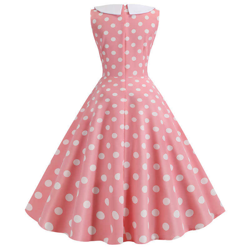 Plus Size Polka Dot Vintage Dress Women Summer Pink Rockabilly Office Party Dress Casual Peter Pan Collar Bow Sundress Vestidos 210630