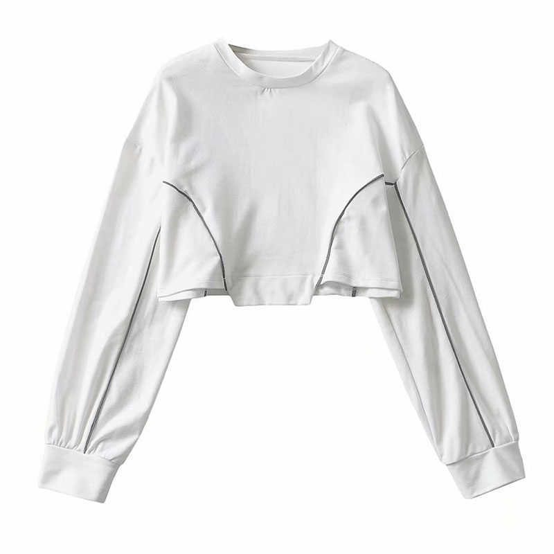 Sweatshirt Women Causal Patchwork Sweat Hoodies Long Sleeve O-neck Spring Crop Top Jumper 210628