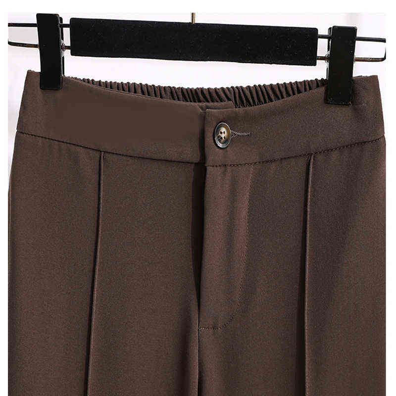 Women Chic Office Wear Straight Pants Vintage High Waist Slit Ladies Trousers Plus Size Baggy Korean Autumn Wide Leg 211115