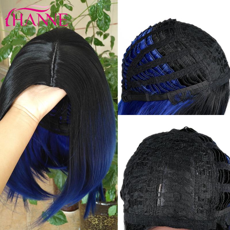Synthetic Wigs HANNE Short Ombre Black To Blue/Gray/Green/Purple Bob High Temperature Fiber Natural Women