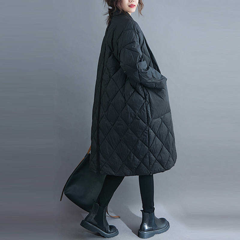 Autumn Winter Women Long Jacket Large Size Quilted Warm Lady Lightweight Coat Oversize Puffer Parkas Wadded Down Jacket 210819