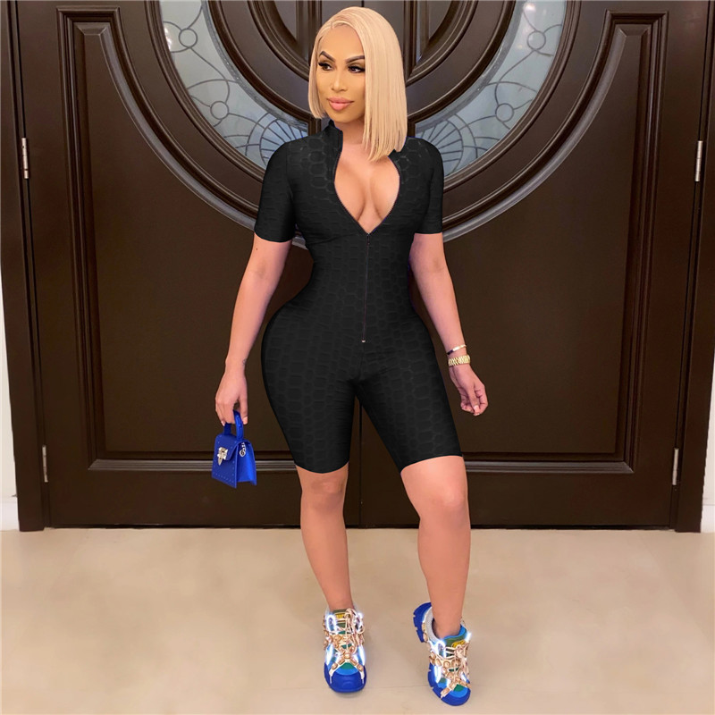 Women yoga shorts Jumpsuits fashion zipper Rompers short sleeve skinny solid color bodysuits Casual Overalls Summer clothes leggings 4605