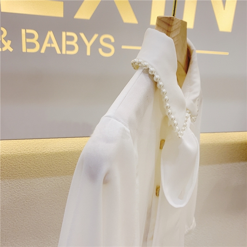 Girls Fashion Chiffon Blouse Shirt Long Sleeve Autumn Spring Tops Children Outfits Solid Shirt for Kids Girl Casual Clothing3-7y 210306