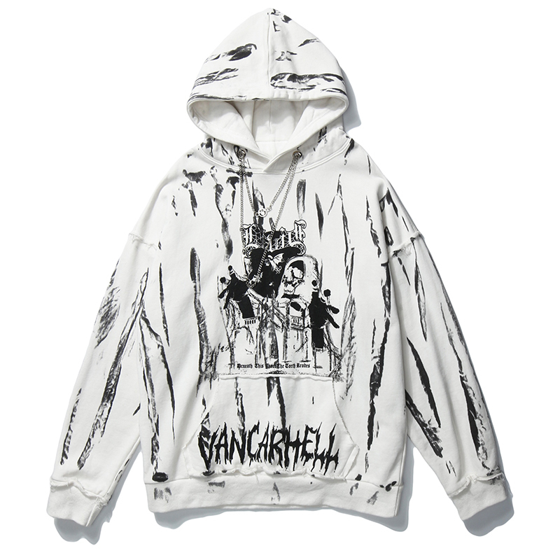 Aolamegs Men Hip Hop Hoodie Sweatshirt Gothic Horror Skull Print Punk Chain High Street Hipster Thick Hooded Pullover Streetwear 201104