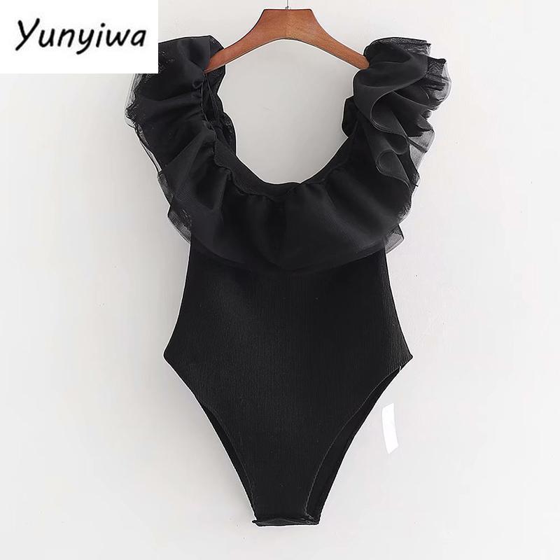 Vintage Black Ribbed Knit Sexy Bodysuit Women Ruffle Tulle Off Shoulder Short Sleeve Skinny Blouse Playsuit Tops Body Mujer Women' Jumpsuit, As pic
Vintage Black Ribbed Knit Sexy Bodysuit Women Ruffle Tulle Off Shoulder Short Sleeve Skinny Blouse Playsuit Tops Body Mujer Women' Jumpsuit, As pic