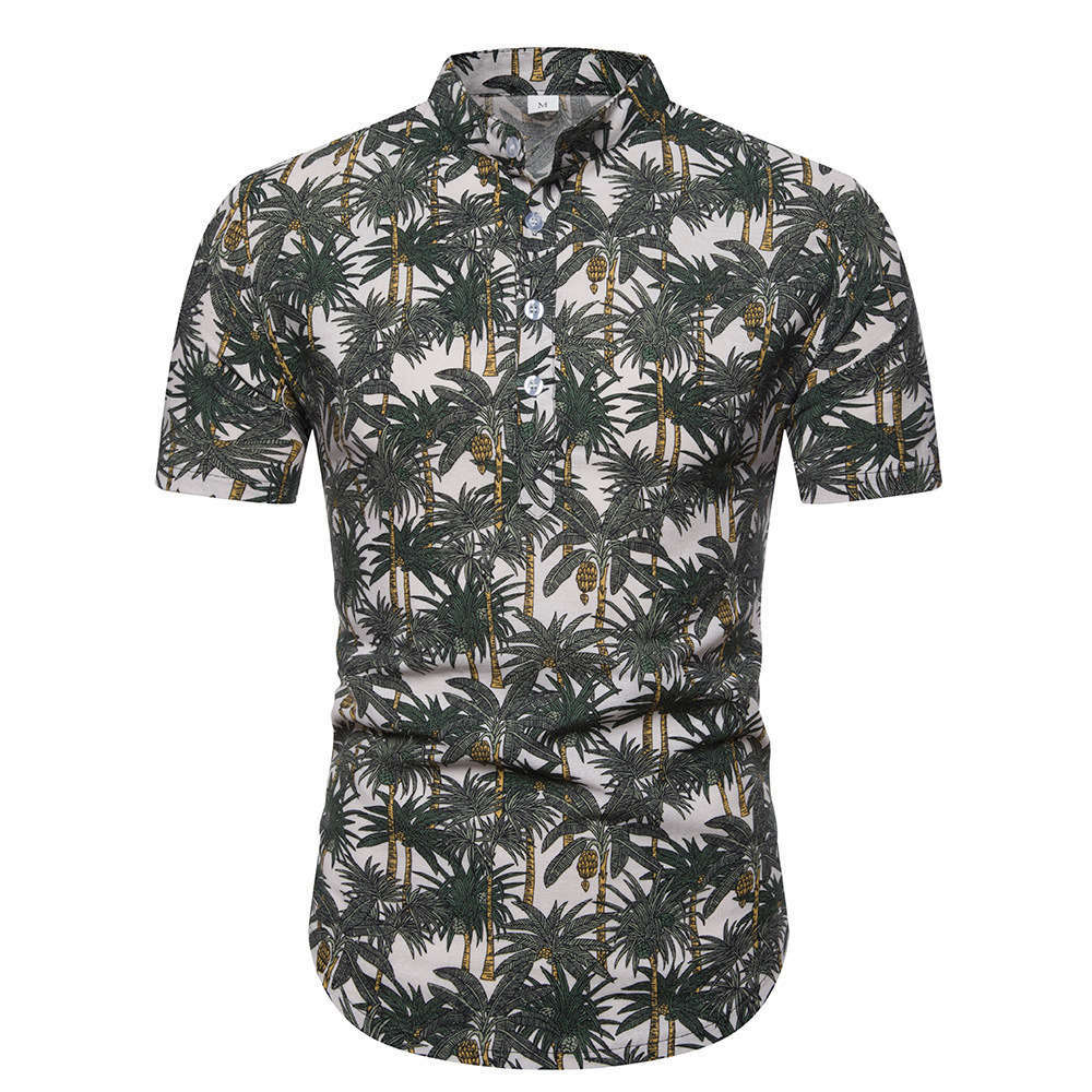 2021 new men's stand collar Pullover short sleeve national style series large size printed shirt, White;black 
2021 new men's stand collar Pullover short sleeve national style series large size printed shirt, White;black