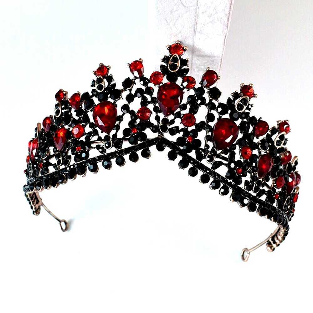 Baroque Bronze Black Green Crystal Bridal Tiaras Crown Vintage Diadem for Brides Headbands Wedding Hair Accessories 210707