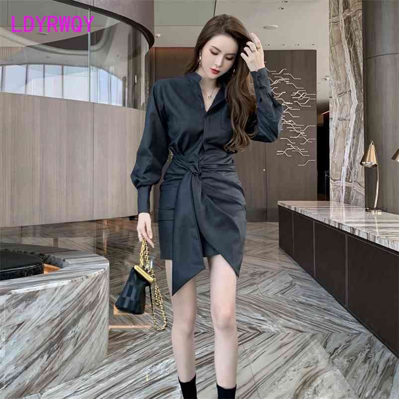 Trim design women's dress autumn solid color waist Office Lady Polyester Sheath 210603, Dark gray
Trim design women's dress autumn solid color waist Office Lady Polyester Sheath 210603, Dark gray