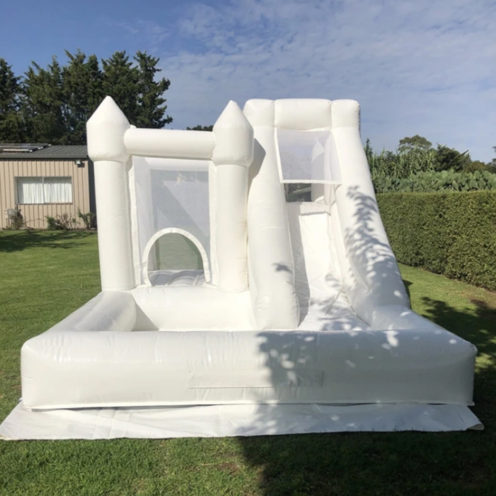 Wedding White inflatable bouncy castle with slide and ball pit moon bounce house jumping bouncer children's trampoline blower included for outdoo