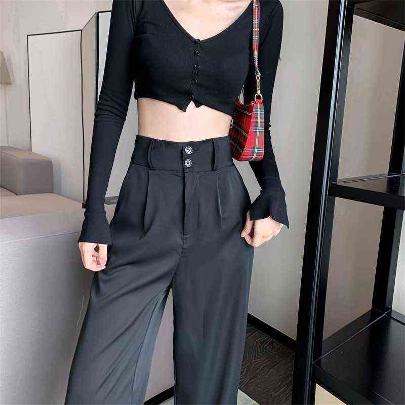 Women Casual Pants Loose Style Straight Suit High Waist Chic Office Ladies Trousers Streetwear Female 211115