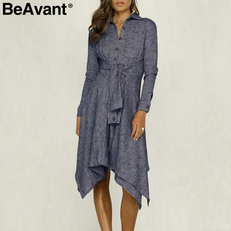 BeAvant Casual streetwear women shirt dress High waist sashes autumn female midi dresses Buttons office ladies winter vestidos 210709