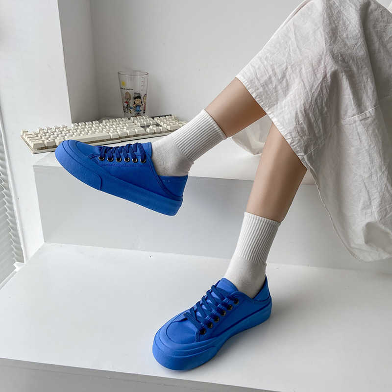 Women's Sneakers Korean Style Comfortable Low-top Round Toe Lace-up Canvas Sneakers Y0907