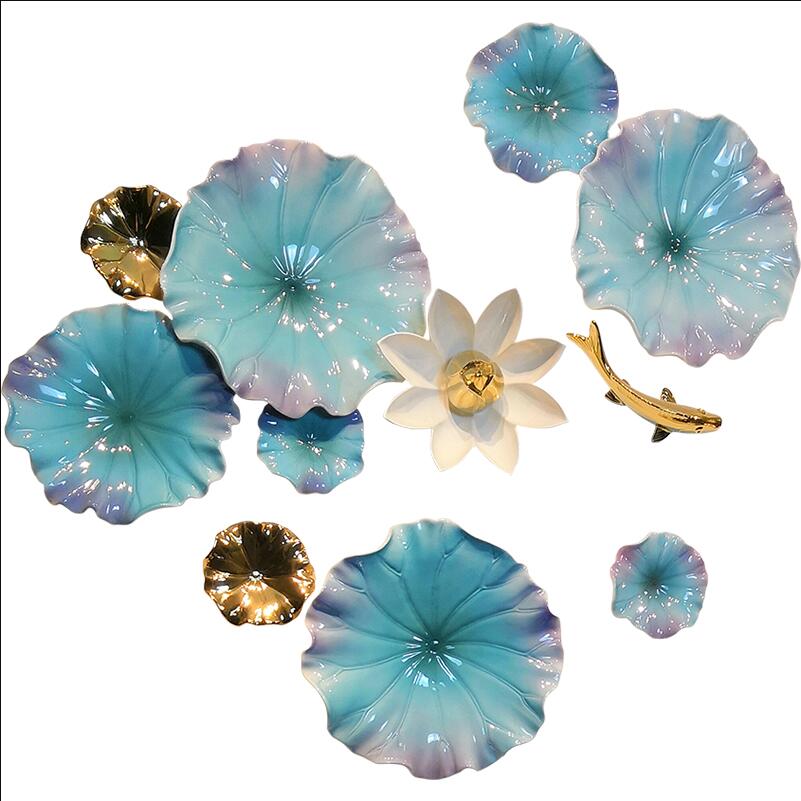 Background wall pendant living room Decorative Plates creative porch wall-ecoration hotel ceramic Lotus leaf fish wall decoration