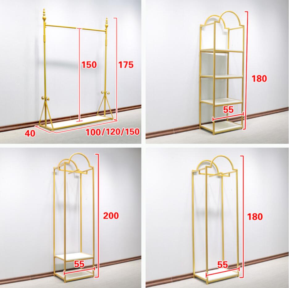 Clothing rack Commercial Furniture simple men's and women's store cloth display racks window gold iron floor clothes shelf can be customized