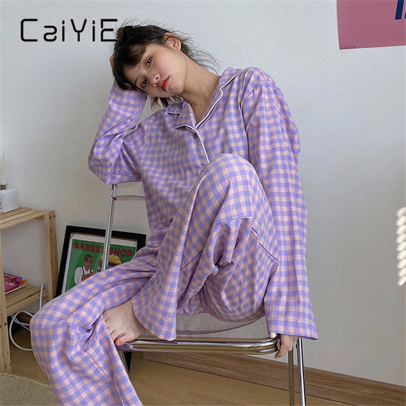 CAIYIER Korean Purple Grid Girls Pajamas Set Cute Winter Long Sleeve Leisure Sleepwear For Women Loose Nightwear Homewear Suit, Green
CAIYIER Korean Purple Grid Girls Pajamas Set Cute Winter Long Sleeve Leisure Sleepwear For Women Loose Nightwear Homewear Suit, Green