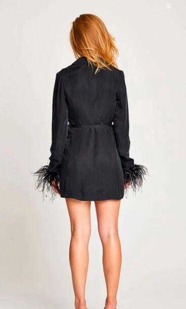 GETSPRING Women Blazer dress elegant Long Black Feather Coats Jacket suit double breasted Bandage outfit Spring autumn 210930