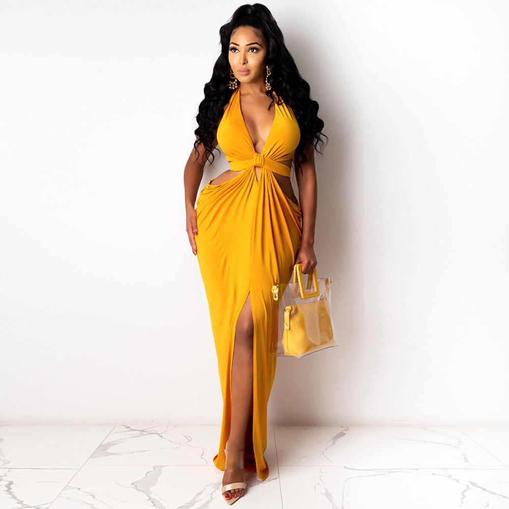 Halter Neck Backless Bodycon Long Party Dress Basic Women Summer Solid Sleeveless Clubwear Dress Sexy Female Front Split Dress, Black
Halter Neck Backless Bodycon Long Party Dress Basic Women Summer Solid Sleeveless Clubwear Dress Sexy Female Front Split Dress, Black