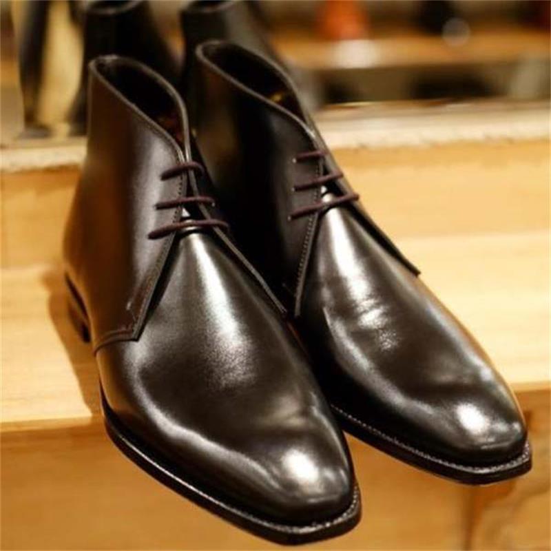 Classic Square Toe Wing Tip Lace Up Fashion Business Dress Ankle Boots High Top New Men Black PU Low Heel for Banquet DH342