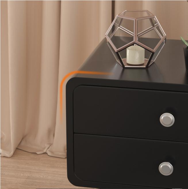 Bedroom Furniture Nightstand Round Corner Cabinet Bedside Table with 2 Drawers Suitable for Bedroom/Living Room/Side Table (Black)
