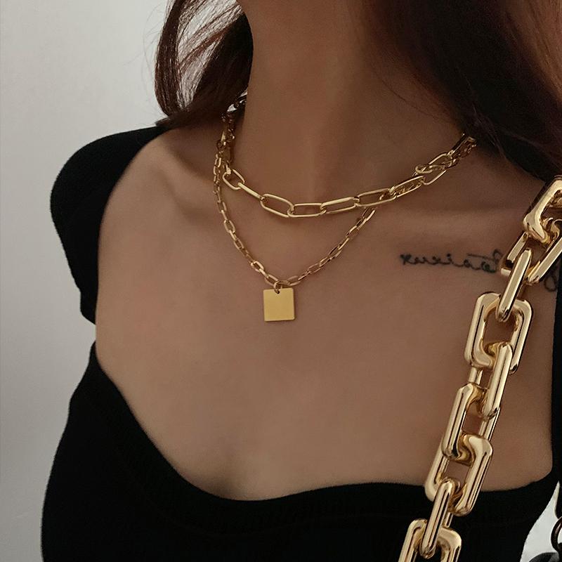 Pendant Necklaces Peri'sBox Simple Double Layer Oval Chain Square Necklace Fashion Punk Goth For The Year Gifts Jewelry 2021
Pendant Necklaces Peri'sBox Simple Double Layer Oval Chain Square Necklace Fashion Punk Goth For The Year Gifts Jewelry 2021