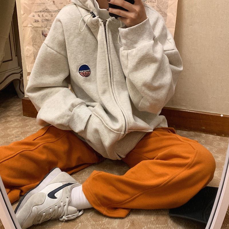 oversized zip up sweatshirt streetwear loose long-sleeved korean style jacket Autumn new zipper women tops black hoodie 201102