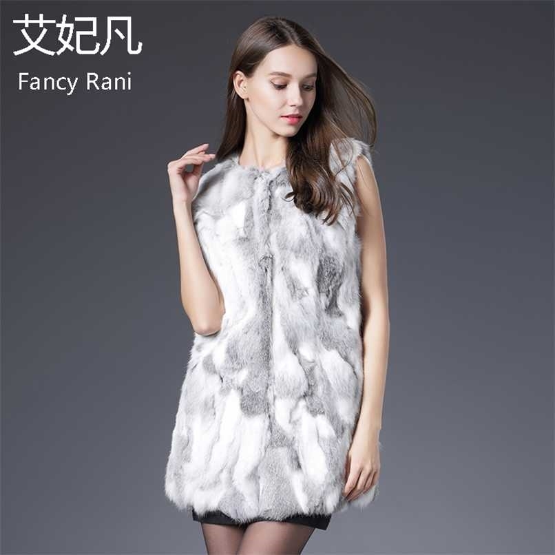 Real Fur Vest Women Rabbit Coat for Winter Autumn Girls Sexy Coats Fashion Outwear High Quality 211019