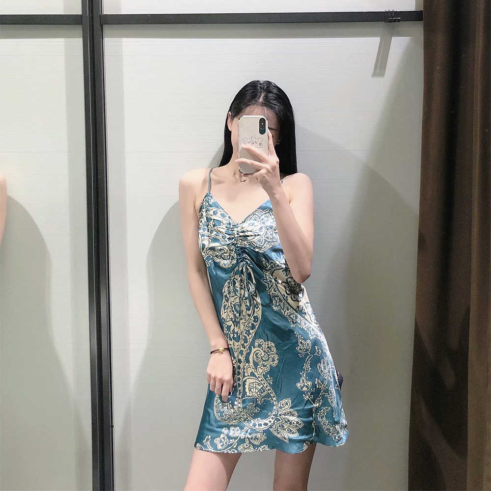 Summer Women Printed Suspender Dress elegant Casual Fashion Vintage Chic Lady Woman Sling Short Dress 210709