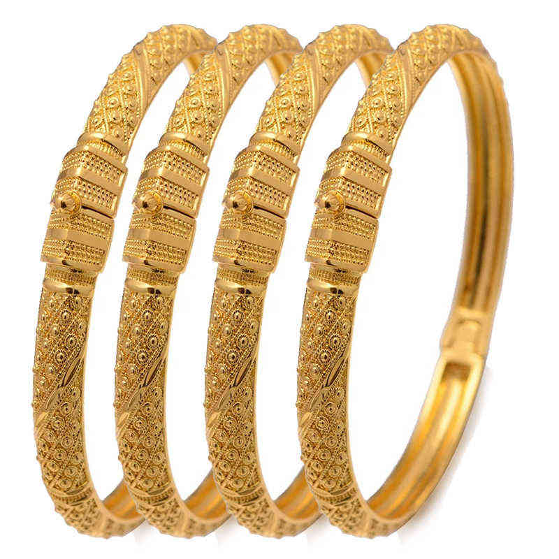24K Bangles 4Pcs/Set Bracelet Ethiopian Gold Color For Women Bijoux Femme African Middle East Dubai Halloween Jewelry 220124