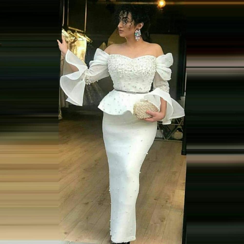 Gorgeous Mermaid Prom Dresses Dubai Arabic Pearls Beads Evening Dresses Modern Ruched Satin Custom Made Sweep Train Robe De Mariée