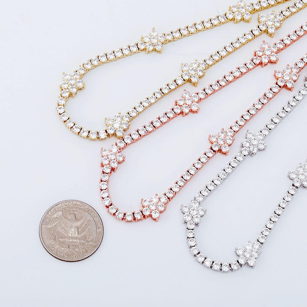New Fashion Charm 5MM Tennis Chain Flower Choker Chain Necklace Kength Adjustable Iced Out Cubic Zirconia Bling Hip Hop Chains Charm Jewelry Gift for 