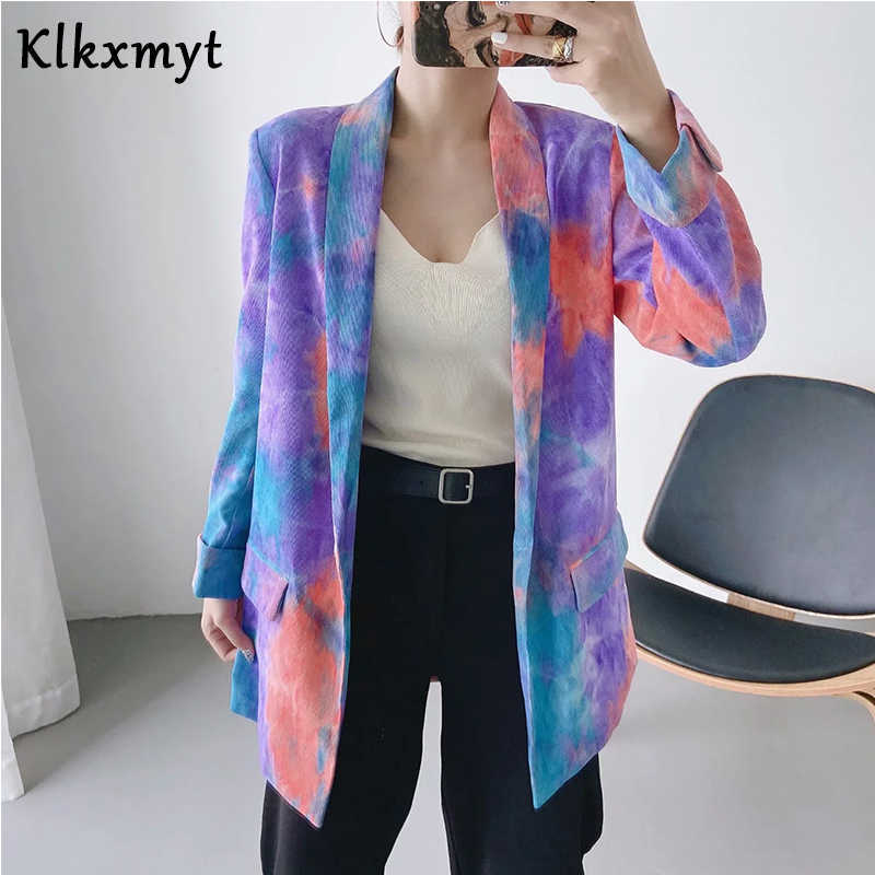 Klkxmyt Blazer Women Single Button Long Sleeve Fashion Tie-dye Printing Office Wear Ladies Za Blazers Pockets Jacket Outerwaer 210527