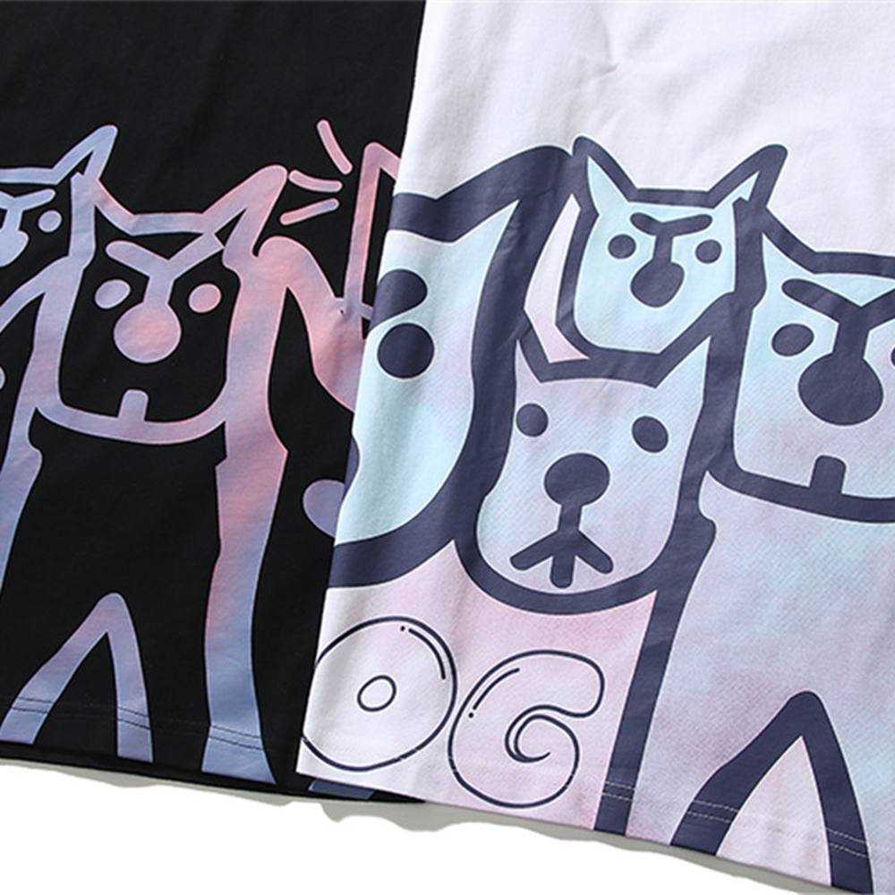 Men's T-shirt Summer Short Sleeve Funny Reflection Dogs Printed Oversized Cotton Casual Harajuku Streetwear Top Tshirts 210601