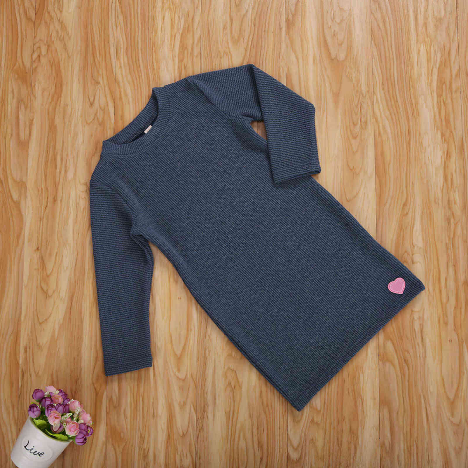 born Infant Toddler Baby Girls Autumn Knitwear Long Sleeve Dark Gray Knitted Dresses Winter Warm Casual Home Wear Kid Clothes 211104