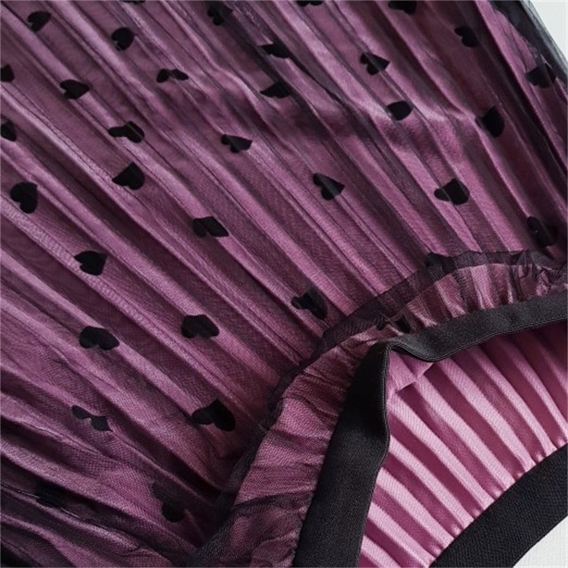GIGOGOU Heart Shape Women Mesh Pleated Skirt High Waist Long Midi Maxi Skirts Autumn Winter Elegant Velvet Tutu Tulle Skirts 210306