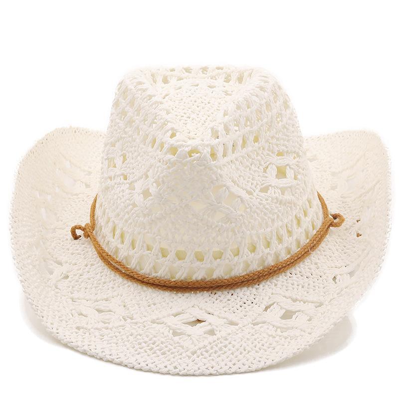 Wide Brim Hats Fashion Hollowed Handmade Cowboy Straw Hat Women Men Summer Outdoor Travel Beach Unisex Solid Western Sunshade Cap3