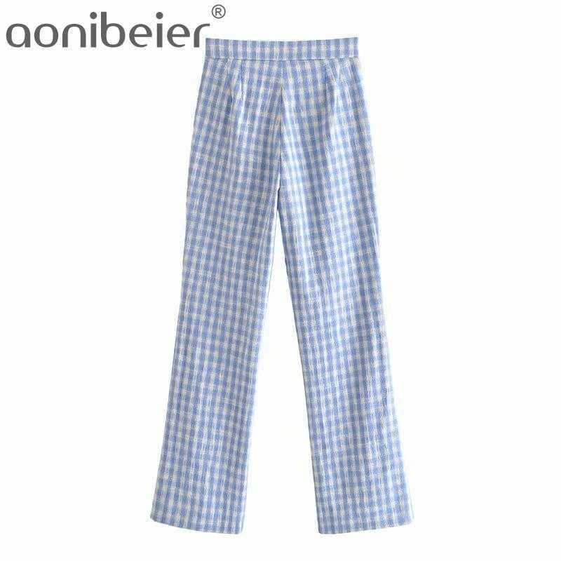 Checked Straight Pants Summer Fashion High Waist Full Length Women Casual Trousers Female Blue Plaid 210604, 01
Checked Straight Pants Summer Fashion High Waist Full Length Women Casual Trousers Female Blue Plaid 210604, 01