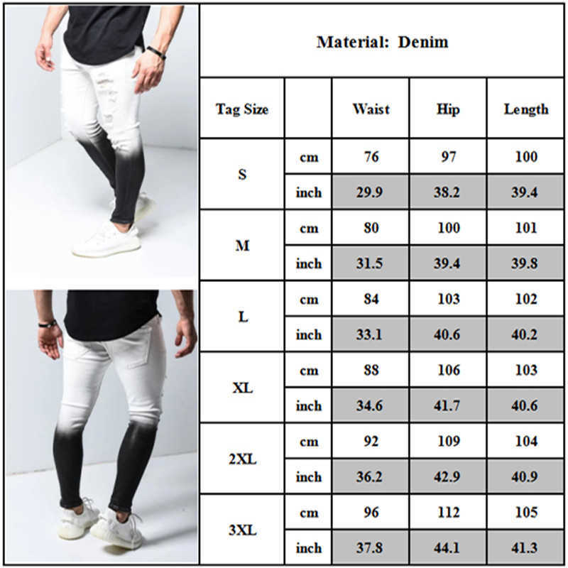 Fashion Men's Skinny Jeans High Resilience Ripped Jeans Slim Fit Denim SportsTrousers Streetwear color matching Zippers Skinny X0621
