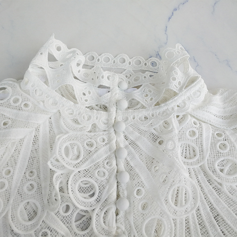 BOHO Inspired spring Vintage white blouse women long sleeve hollow out women blouses shirts chic ruffle sleeve boho blouse 210225