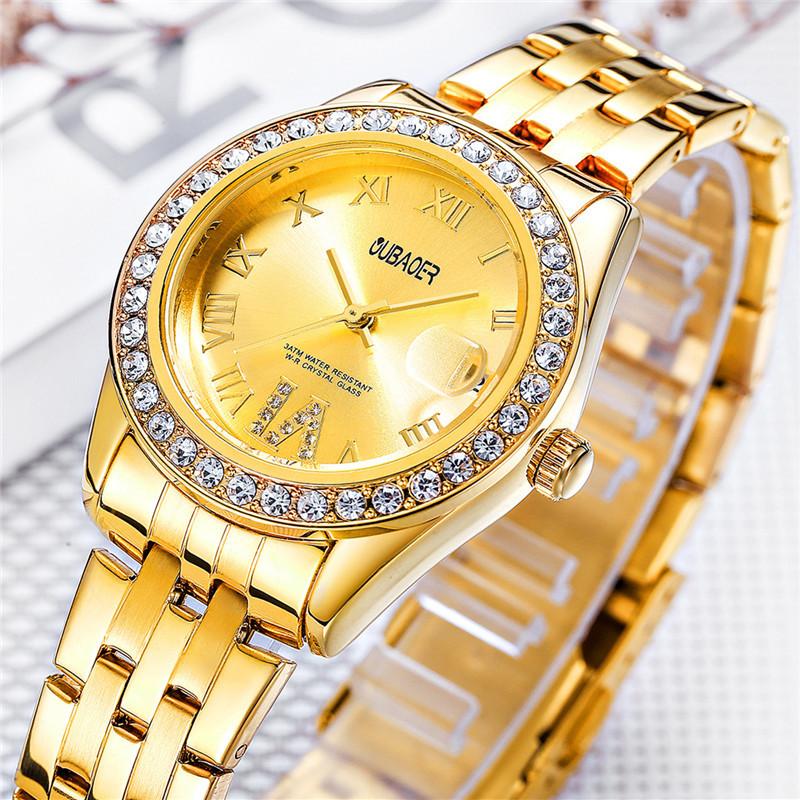 Wristwatches Fashion Women Watch OUBAOER Diamond Analog Display Stainless Steel Quartz Bayan Saat Good Gift Ladies, Whole gold 091b
Wristwatches Fashion Women Watch OUBAOER Diamond Analog Display Stainless Steel Quartz Bayan Saat Good Gift Ladies, Whole gold 091b