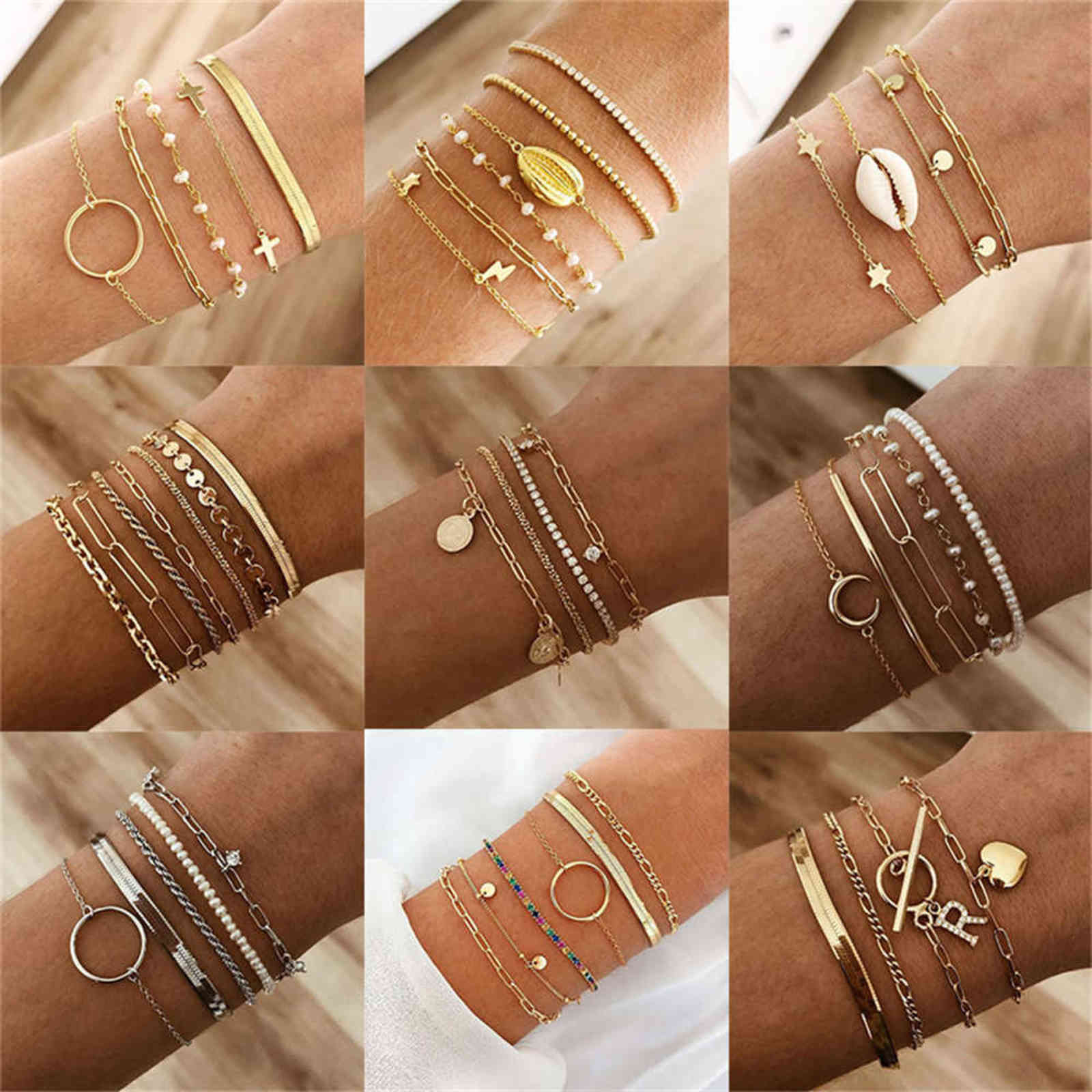 Fashion New Vintage Gold Multi-layered Snake Chain Artificial Pearl Shell Coin Chais Bracelet for Women Boho Jewelry Party Gift
Fashion New Vintage Gold Multi-layered Snake Chain Artificial Pearl Shell Coin Chais Bracelet for Women Boho Jewelry Party Gift