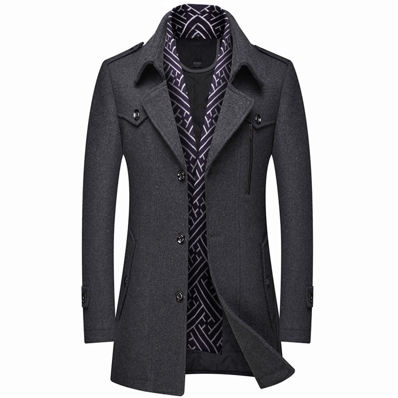Men Winter Wool Coat Men's Business Casual Warm Thick Wool Blends Woolen Pea Coat Male Trench Coat Overcoat 211122