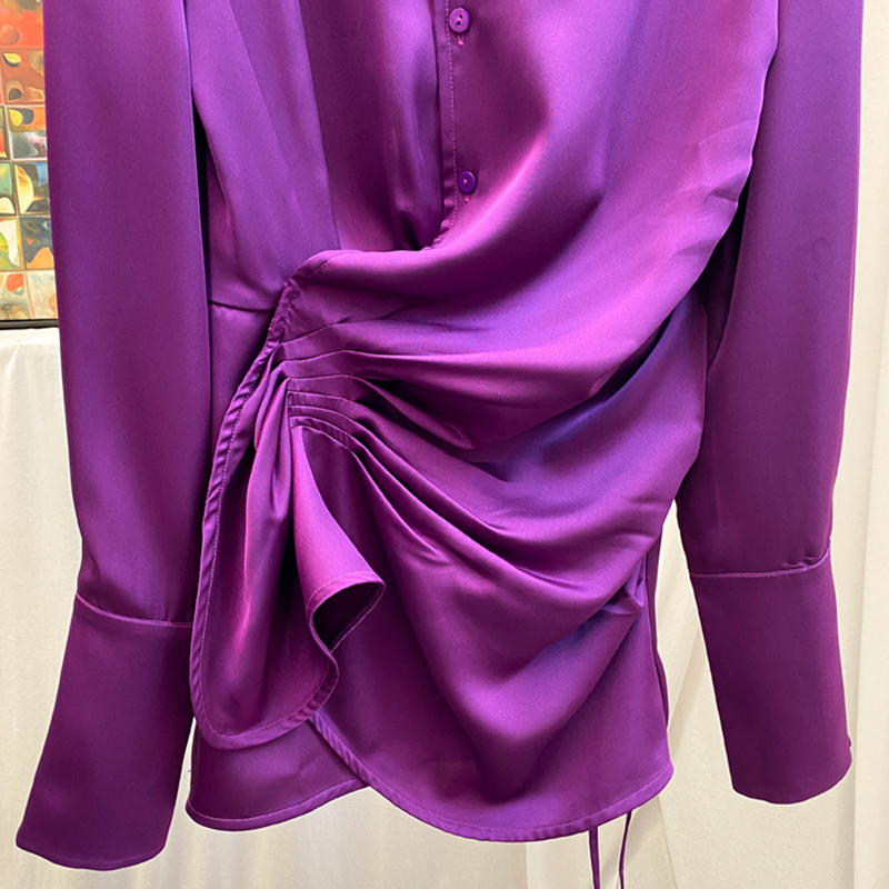 TWOTWINSTYLE Ruched Bandage Shirt Tops Female Long Sleeve Lace up Slim Women's Blouse Fashion Clothes Autumn Spring New 210225