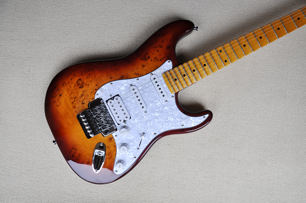 Factory Custom Tobacco Sunburst Electric Guitar with Floyd Rose Bridge,Maple Scalloped Fretboard,Can be Customized