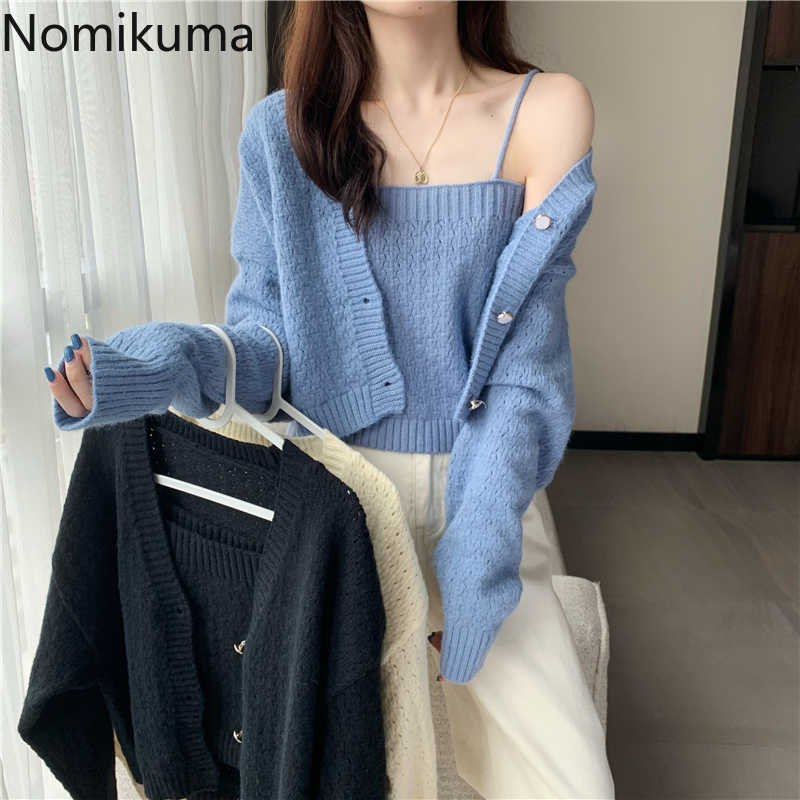 Nomikuma Knitted Cardigan Women Single Breasted Long Sleeve Knitwear Korean Chic All-match Short Sweater Female 3e038 210918